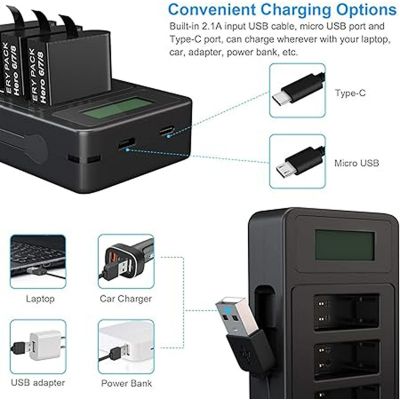 Generic Three Charger XH-Y3 For Gopro 5/6/7/8 Battery  USB Fast Charger- Black 