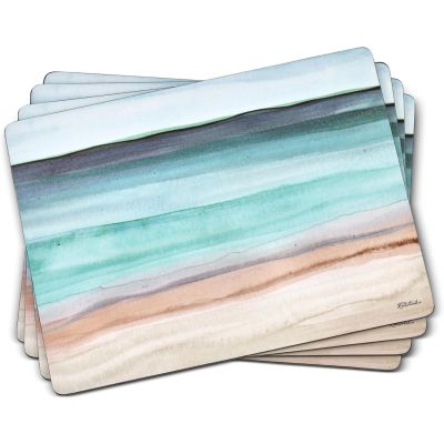 Pimpernel Coastal Shore Placemats Set of 4 – (15.7" x 11.7") Cork-Backed Board with Lacquer Finish