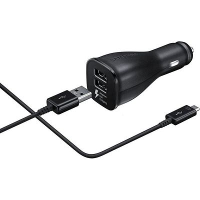Samsung Adaptive Fast Charging Dual-Port Vehicle Charger (Detachable Micro USB and Type C Cable)
