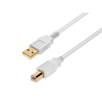 Monoprice USB-A to USB-B 2.0 Cable - 28/24AWG Gold Plated White 10ft