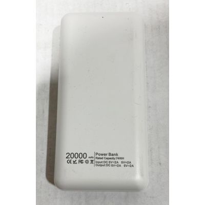 USB 20000mAh Fast Charging External Battery Pack 74WH 2 USB-A, 1 USB-C - White