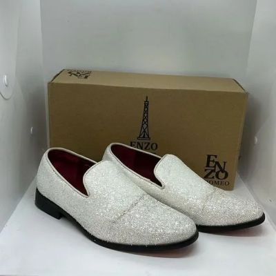 Enzo Romeo Shoes Sparko Silver Men's Sparkle Slip On Loafer - Size 9