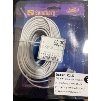 Sandberg 10m Telephone Extension Cable DK - White