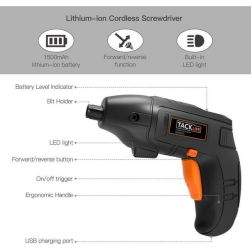 TackLife SDP60DC 4V Max Cordless Screwdriver Rechargeable Black and Orange