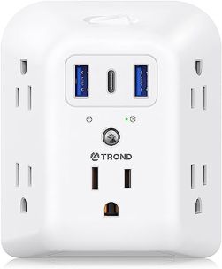 TROND TD-EA-US16- Surge Protector Outlet Extender 5 Outlet Splitter with 3 USB Ports 