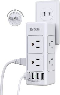 2 Prong Power Strip with Rotating Plug, EyGde Multi Plug Outlet ExtenderWhite