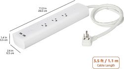 Amazon Basic WP25- Surge Protector with 3 Individually Controlled Outlets and 2 USB Ports-White