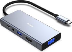 Benfei 000316GREY 5-in-1 USB Type-C Hub with 4K HDMI VGA-USB 3.0/ 3.5mm Audio and 60W PD