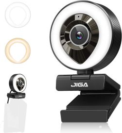 JIGA Streaming Webcam with Dual Microphone 1080P Adjustable Right Light Pro Web Camera Advanced Auto-Focus 