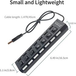 7-Port USB Hub 2.0 Splitter with Individual Switches(Black)