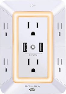 USB Wall Charger- Surge Protector- POWRUI 6-Oulet Extender