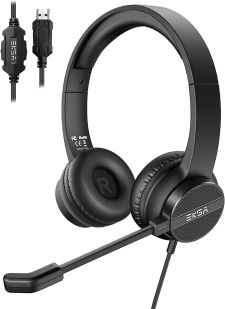 EKSA H12E Headset with Microphone for PC Laptop USB Wired Computer Headset with Volume & Mic Mute Controls