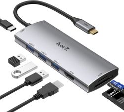 AorZ USB C Dongle Adapter 7 in 1 with 4K HDMI Output