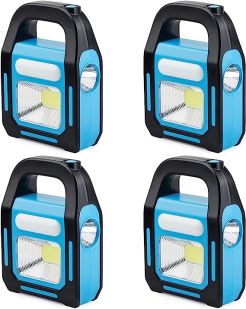 TANSOREN  3 in 1 Solar USB Rechargeable Brightest COB LED Camping Lantern 4 Pack