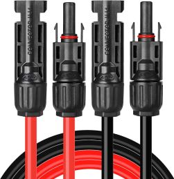 Solar Extension Cable Wire with 1 Pair 15 Feet Black + 15 Feet Red Weatherproof Tinned Copper Extension Cable