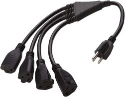 4 Way Power Splitter – 1 to 4 Cable Strip With 3 Pronged Outlet