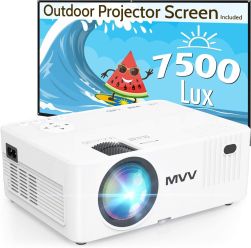 MVV 1080P Projector with 100’’ Screen, [200 ANSI--Over 7500 Lux] Projector for Outdoor Movies