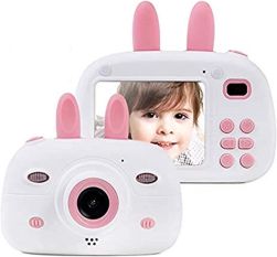 Kids Video Camera Digital Rabbit Camera 1080P HD Shockproof 2.4 Inch IPS Screen (Pink)