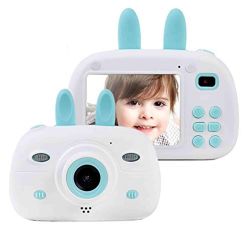 Kids Video Camera Digital Rabbit Camera 1080P HD Shockproof 2.4 Inch IPS Screen (Blue)