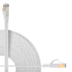 BUSOHE Cat 7 Flat Ethernet Cable 10Gbps High Speed Ethernet Cable - White - 25FT