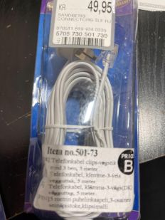 Sandberg 5m Telephone Cable Clip 3 Pins DK - White